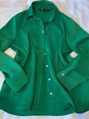 Zara Vibrant Green Button-Down Shirt